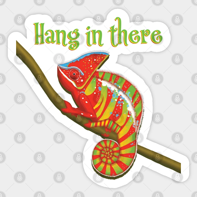 Hang in there - colourful chameleon Sticker by Brushes with Nature